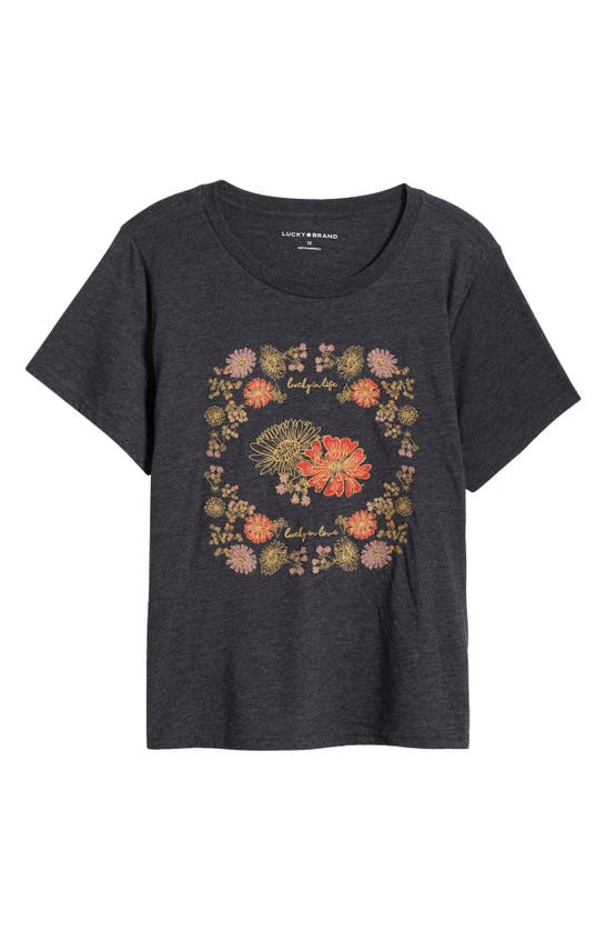 Shop Lucky Brand Floral Emboidered Graphic T-shirt In Charcoal Heather Grey