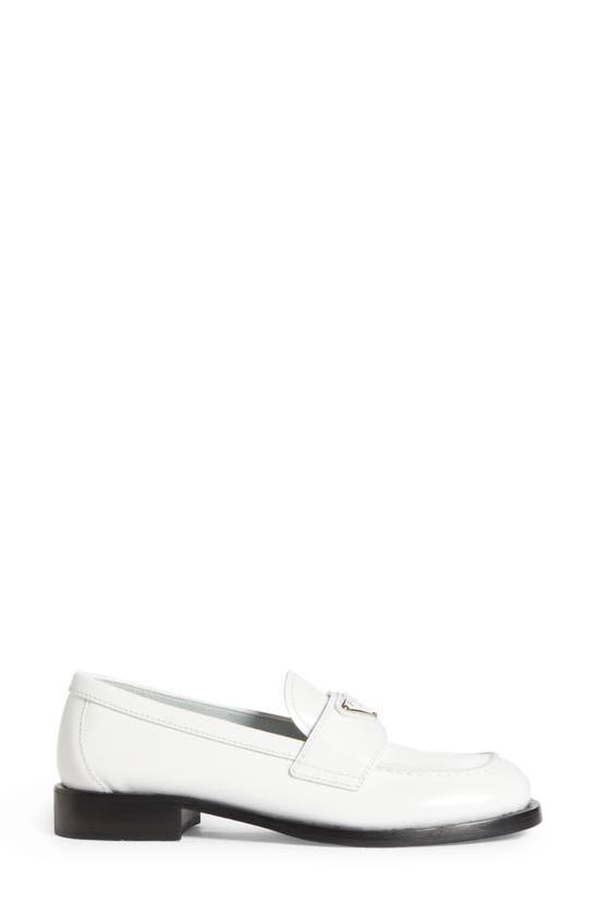 Prada Calfskin Logo Flat Loafers In White | ModeSens