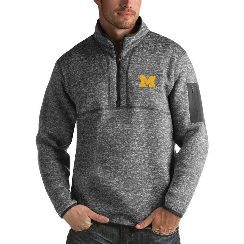 Shop Antigua Charcoal Michigan Wolverines Fortune Half-zip Sweatshirt