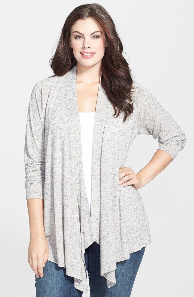 Two by Vince Camuto Drape Front Mélange Jersey Cardigan (Plus Size ...