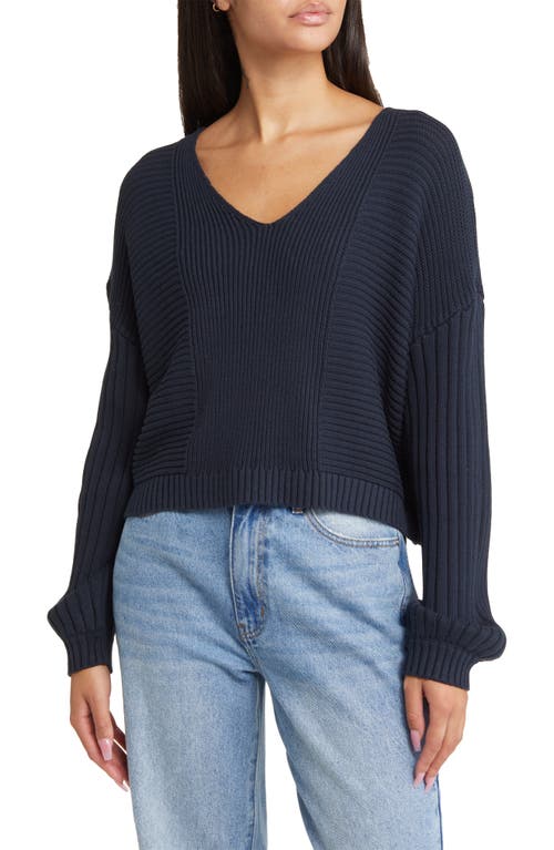 PacSun Feel the Breeze Mix Stitch Cotton V-Neck Sweater in Dark Sapphire