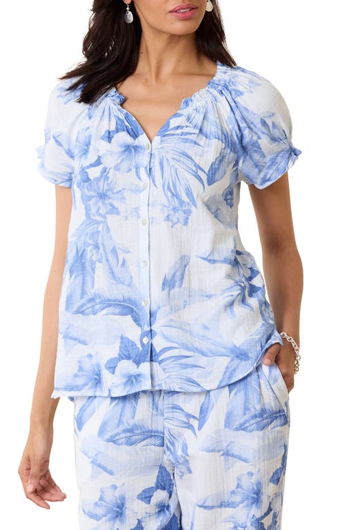 Tommy Bahama Day Break Hibiscus Cotton Button-Up Top Blue Vault at Nordstrom,