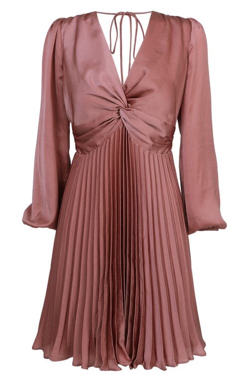 Adelyn Rae Pleated Long Sleeve Minidress In Dust Pink