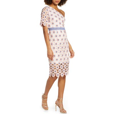 Chi Chi London Winona One-Shoulder Lace Cocktail Dress, White