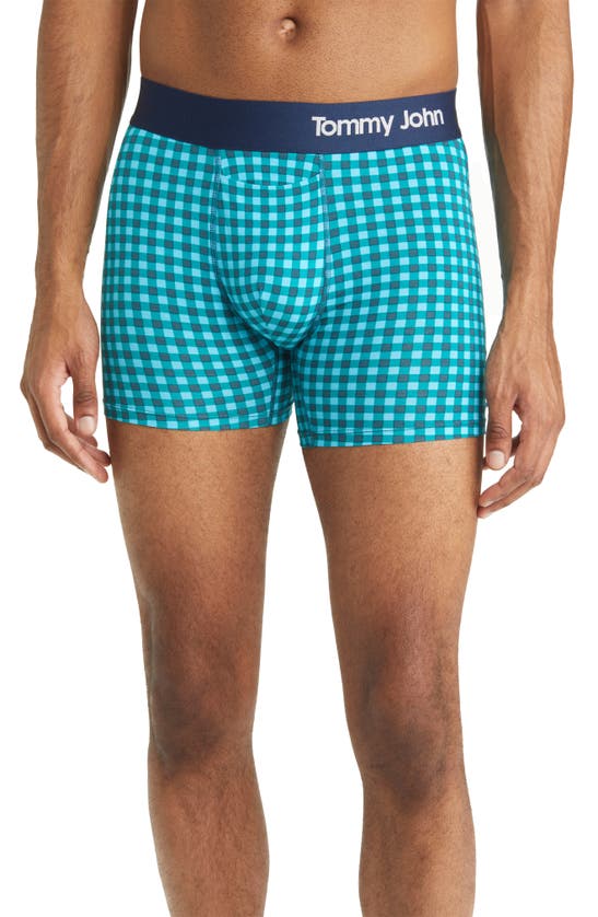 Tommy John Cool Cotton 4-inch Boxer Briefs In Blue Atoll Harvest Gingham