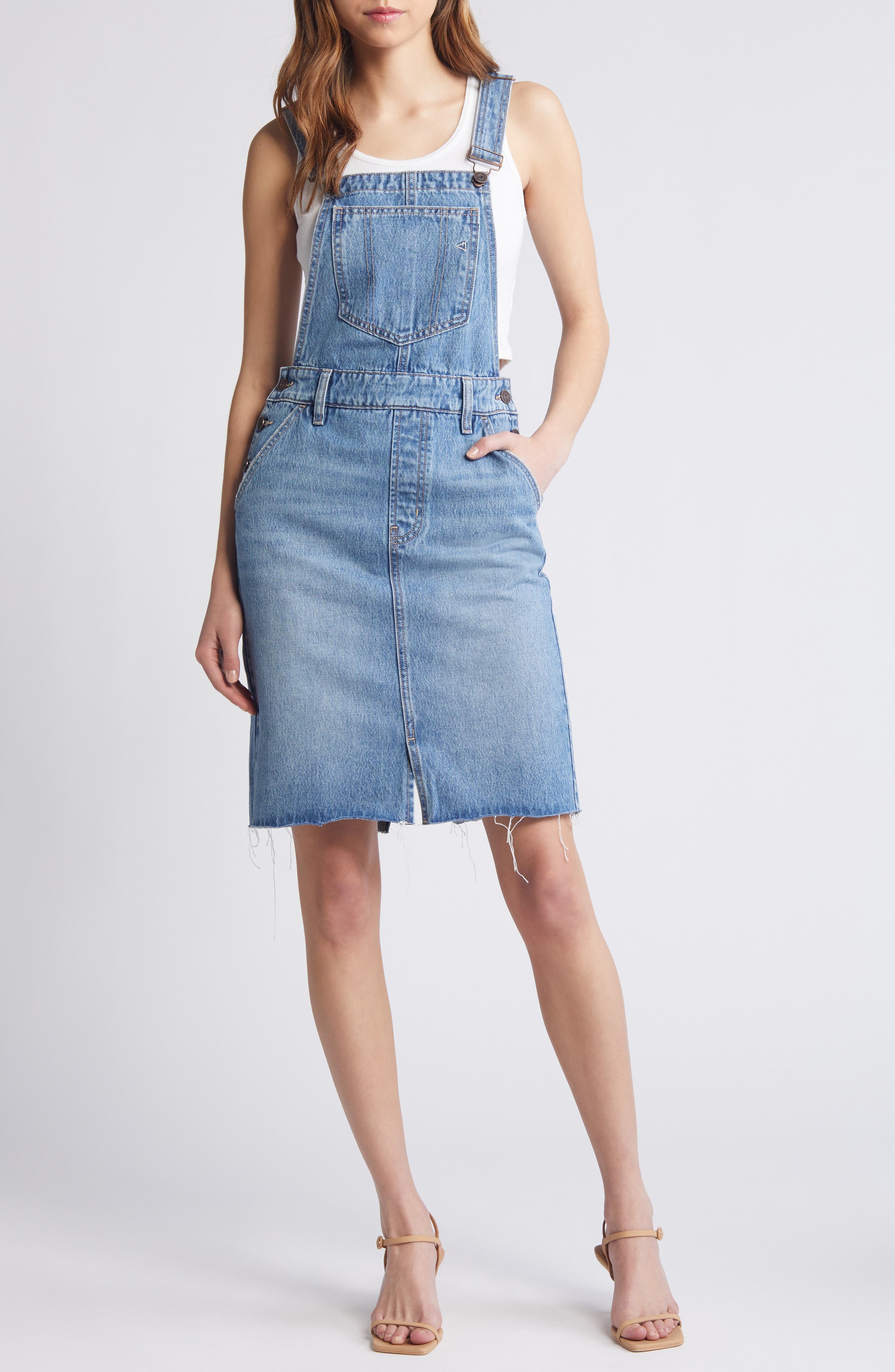 HIDDEN JEANS Midi Denim Overall Dress | Nordstrom