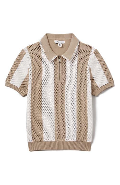 Reiss Kids' Paros Sr Quarter Zip Polo Soft Taupe/Optic White at Nordstrom,