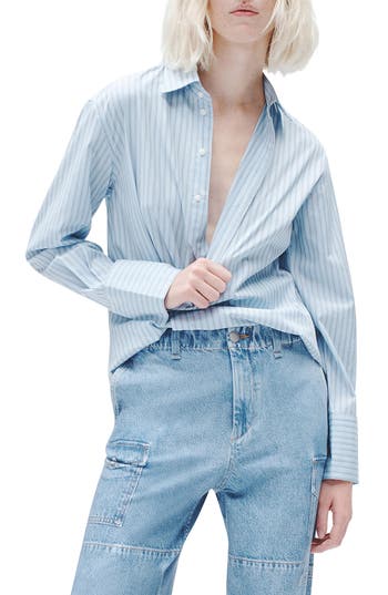 Rag & Bone Maxine Striped Cotton-poplin Shirt In Cool Blue Stripe