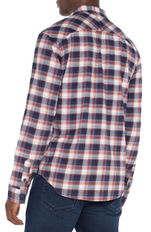 Shop Liverpool Plaid Button-up Shirt In Navy/off White/brick