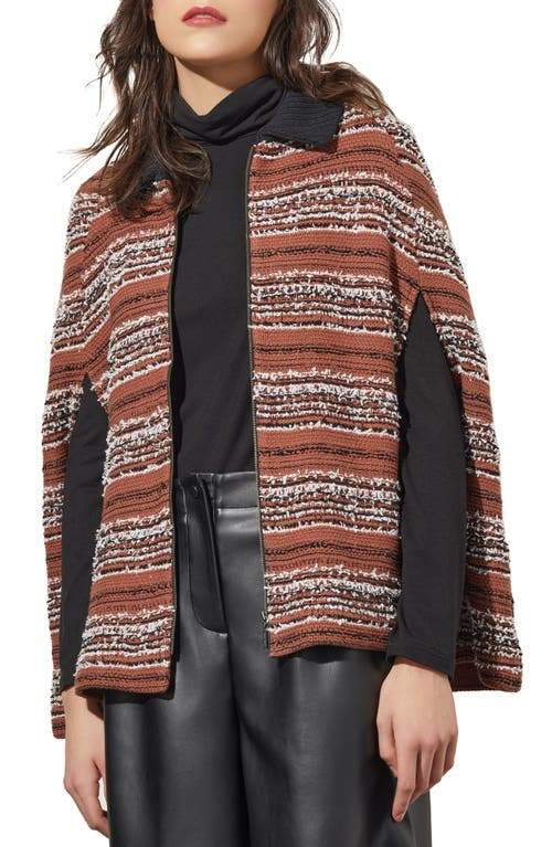 Ming Wang Zip Front Knit Cape Chestnut/Black/Ivory at Nordstrom,