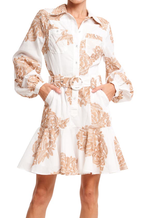 Shop Ciebon Ina Embroidered Long Sleeve Cotton Shirtdress In Cream