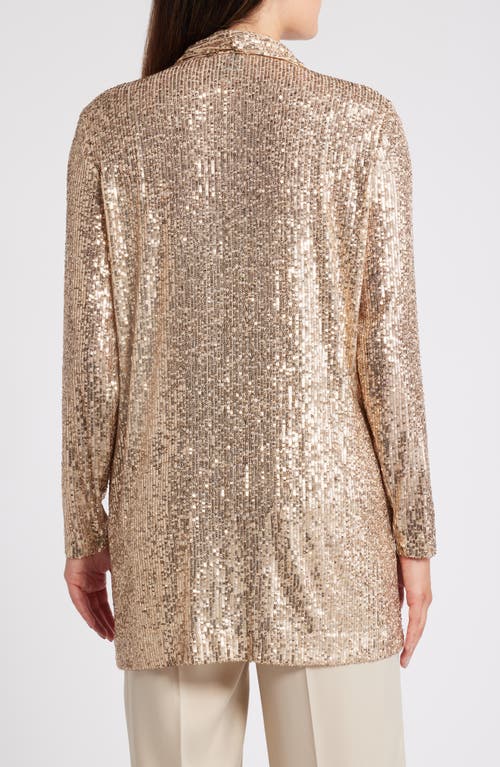 Shop Anne Klein Sequin Draped Open Front Cardigan In Luxe Champagne