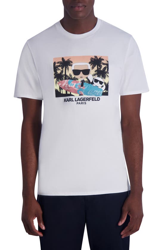 Karl Lagerfeld Surf Karl Choupette Cotton Graphic T-shirt In White