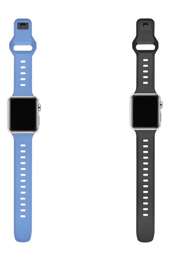 Shop The Posh Tech Assorted 2-pack Silicone Apple Watch® Watchbands In Black/navy Blue