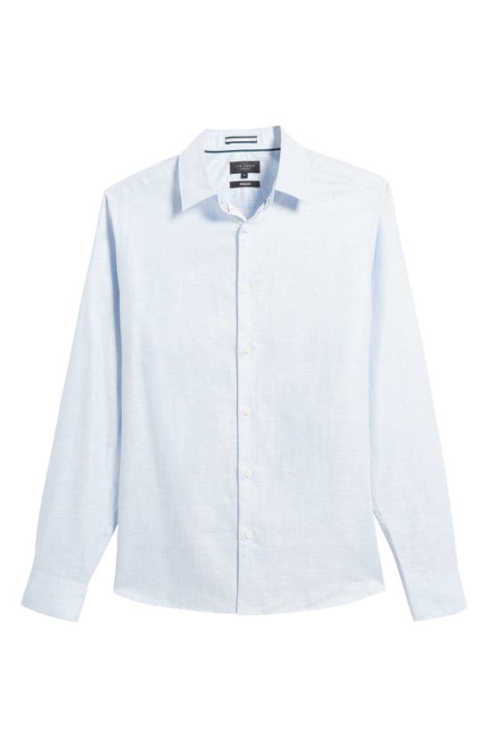 Shop Ted Baker Romeo Regular Fit Linen & Cotton Button-up Shirt In Light Blue