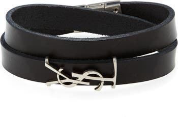 Saint Laurent Monogram Double-Wrap Bracelet - Black