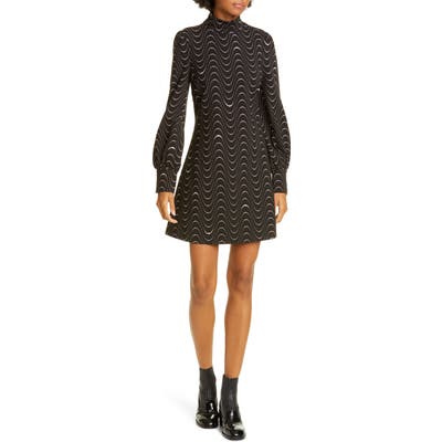 Kate Spade New York Wavy Dot Long Sleeve Ponte Shift Dress, Black