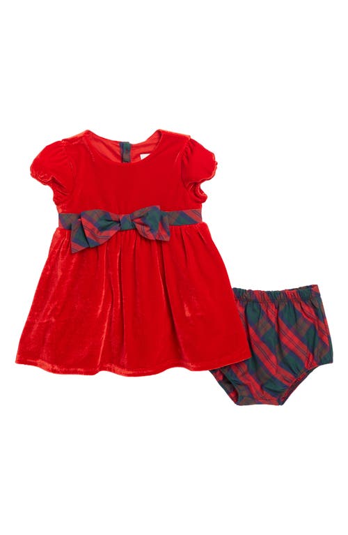 SAMMY + NAT Plaid Trim Velvet Party Dress & Bloomers in Savvy Red 