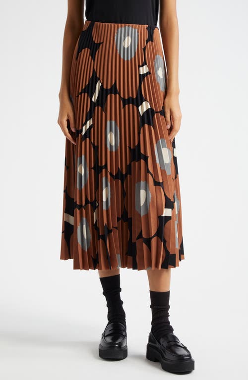 Shop Marimekko Myy Unikko Floral Pleated Midi Skirt In Brown Black Grey