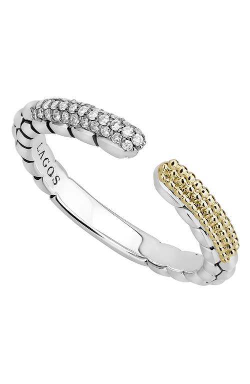 Shop Lagos Caviar Lux Open Stacking Ring In Two Tone/diamond