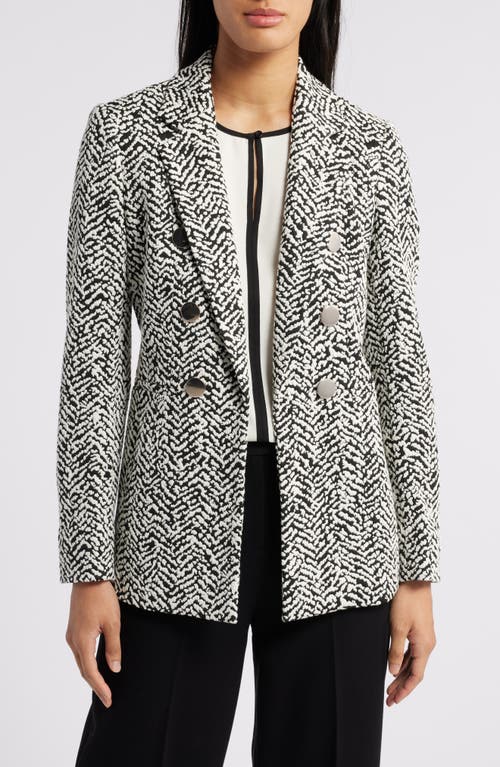 Shop Anne Klein Faux Double Breasted Jacquard Blazer In Anne White/anne Black