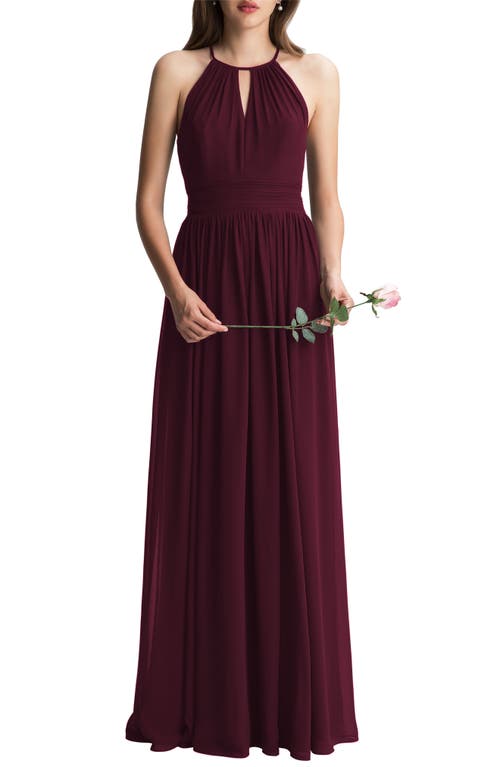 #Levkoff Keyhole Neck Chiffon A-Line Gown in Wine