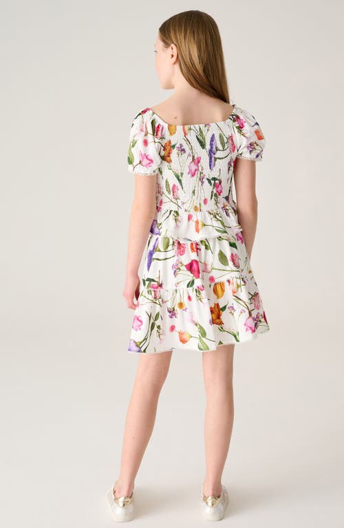 Baker By Ted Baker Kids' Floral Print Shirred Top & Skirt Set In White