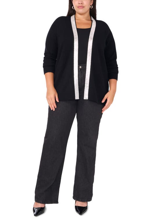 Vince Camuto Plus Size Rhinestone-trim Cardigan Sweater, Created For Macy's In Rich Black