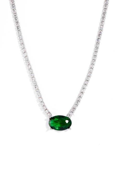 SHYMI Oval Pendant Tennis Necklace in Silver /Green at Nordstrom, Size 18
