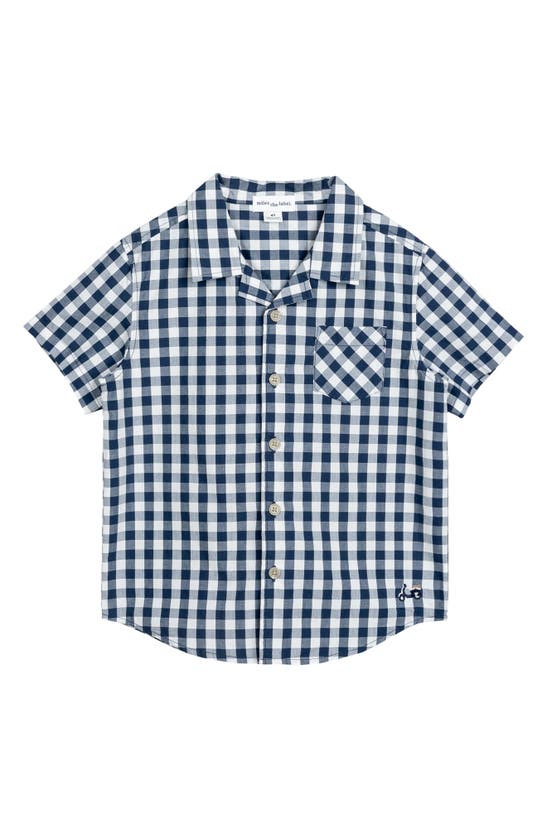 Miles The Label Kids' Gingham Short Sleeve Organic Cotton Button-up Shirt In Navy