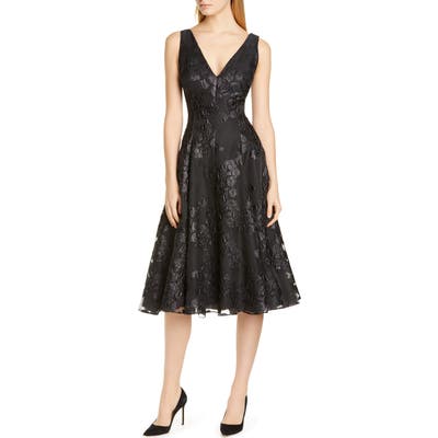 Lela Rose Floral Jacquard A-Line Dress, Black