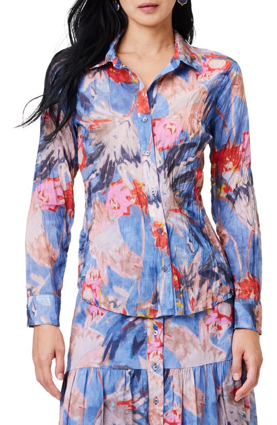 Shop Nic + Zoe Nic+zoe Dreamscape Crinkle Button-up Shirt In Blue Multi