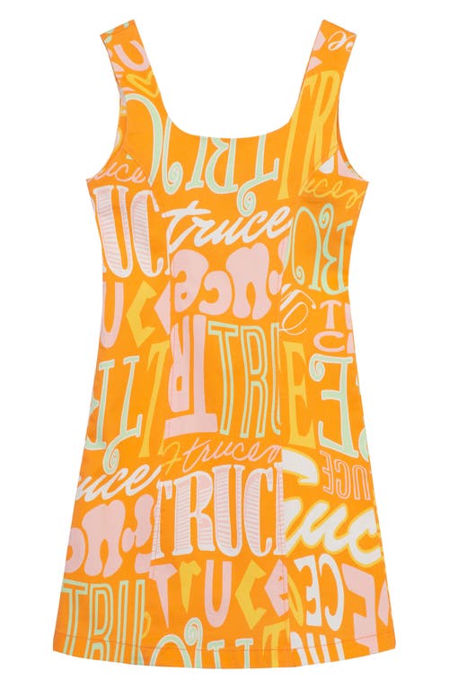 Truce Kids' Logo Print Sleeveless Stretch Cotton Dress Orange at
