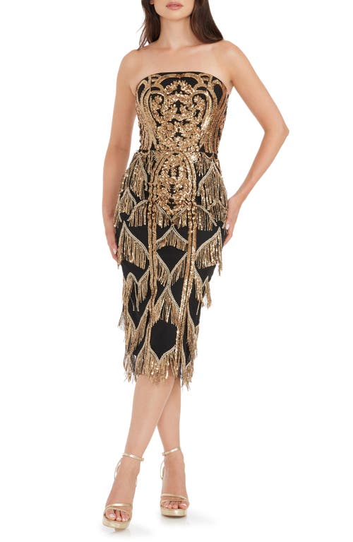 Dress the Population Viviana Sequin Strapless Sheath Dress in Gold-Black at Nordstrom, Size Medium