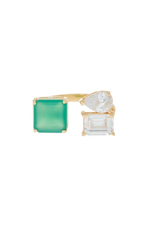 Emerald Stone & CZ Split Shank Ring