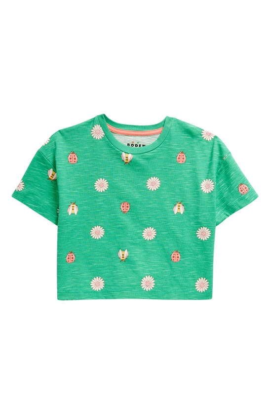 Shop Mini Boden Kids' Relaxed Crop T-shirt In Pea Green Daisy Bugs