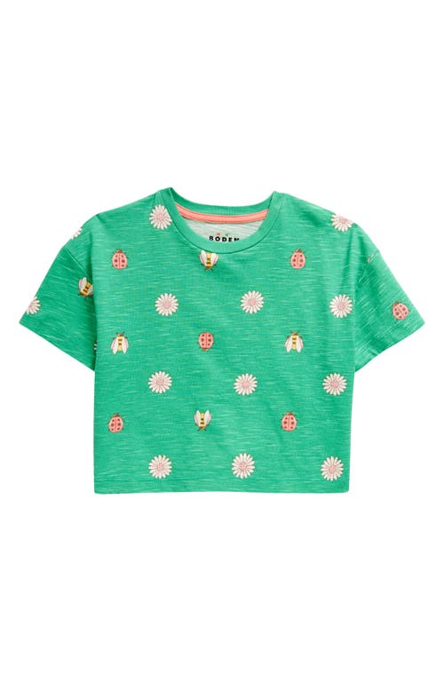 Mini Boden Kids' Relaxed Crop T-Shirt Pea Green Daisy Bugs at Nordstrom,