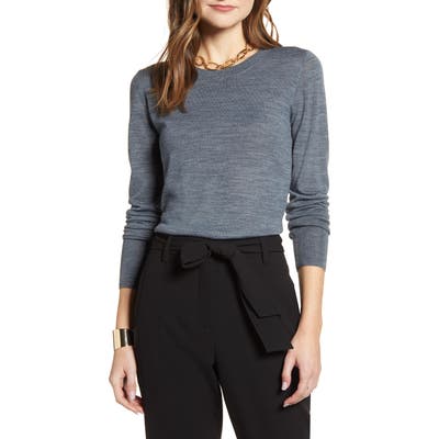 Halogen Crewneck Merino Wool Blend Sweater, Grey