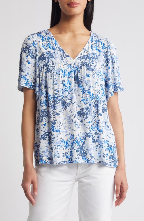 caslon(r) Print V-Neck Gauze Top Blue at Nordstrom