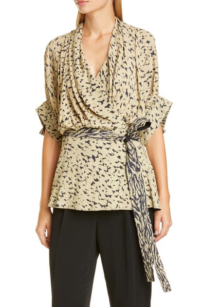 Proenza Schouler Leopard Print Drape Faux Wrap Blouse In Black