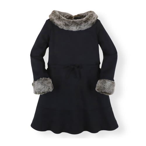 Hope & Henry Girls' Long Sleeve Ponte Dress With Faux Fur, Kids In Black Long Sleeve