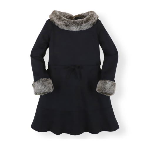 Shop Hope & Henry Girls' Long Sleeve Ponte Dress With Faux Fur, Toddler In Black Long Sleeve