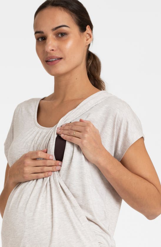 Shop Seraphine Short Sleeve Maternity/nursing Longewear Set In Oatmeal