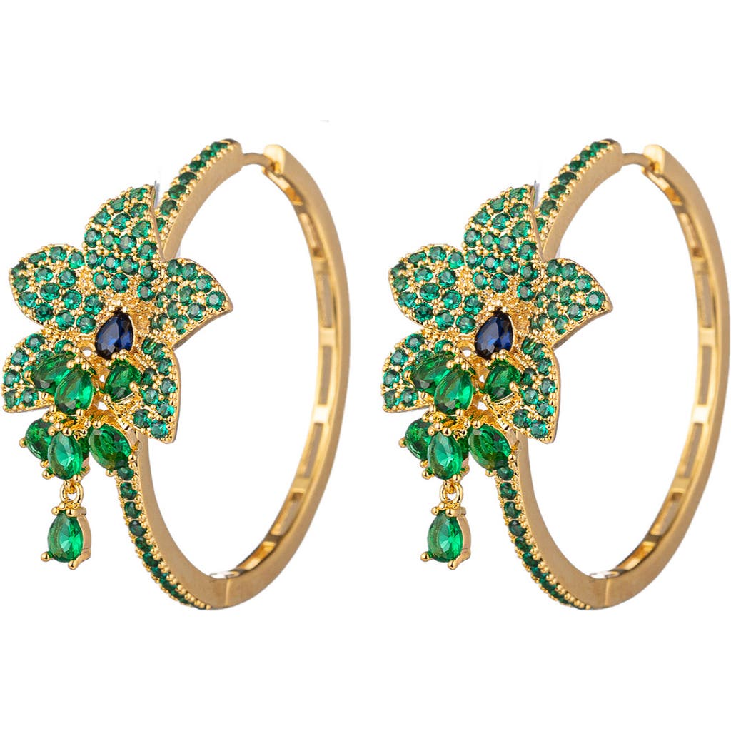 Eye Candy Los Angeles Green Rose Cz Loop Earrings In Gold