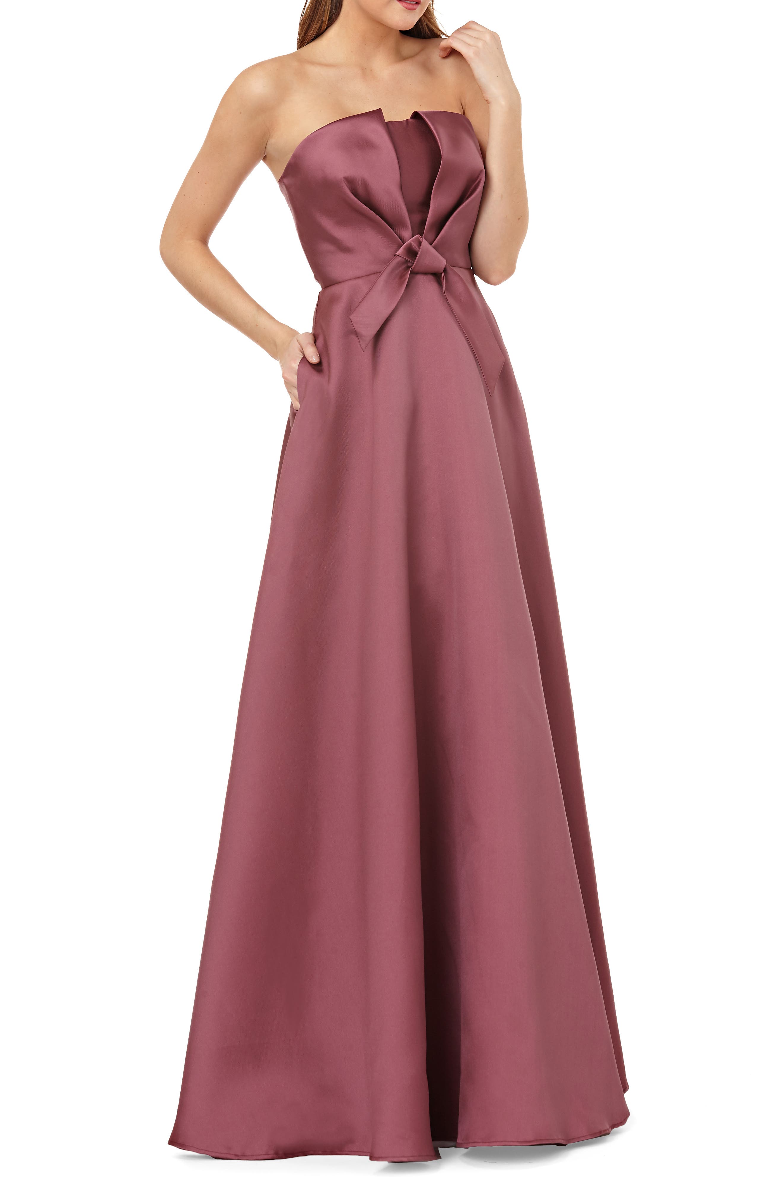Kay Unger Mikado Strapless Satin Ballgown, Pink