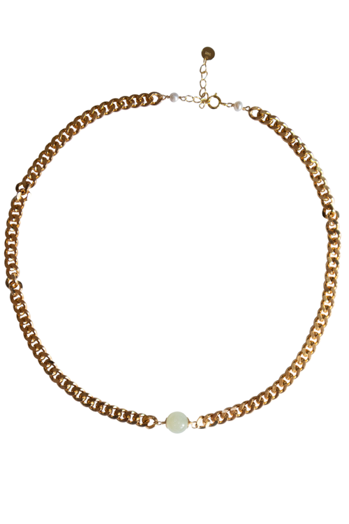 Seree Charlotte Green Jade Gold Chain Necklace In Gold