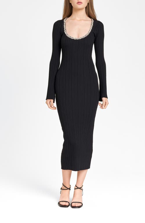 Wayf Cinthia Jewel Neck Long Sleeve Rib Midi Dress In Black