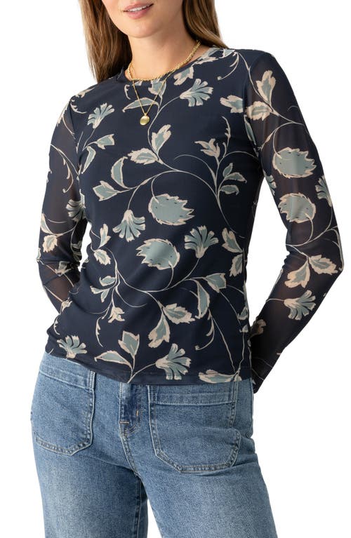 Shop Sanctuary Floral Print Long Sleeve Mesh Top In Evergreen