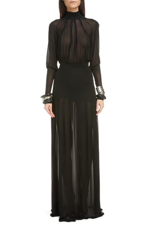 Open-back wool maxi dress in black - Saint Laurent