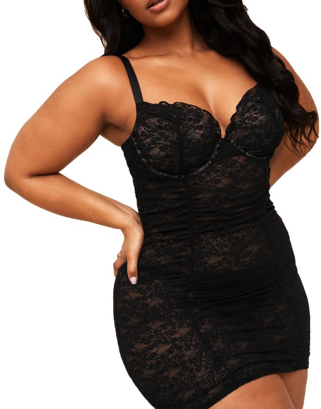 Adore Me Cheyenne Bodycon Babydoll & G-string Set Lingerie In Black